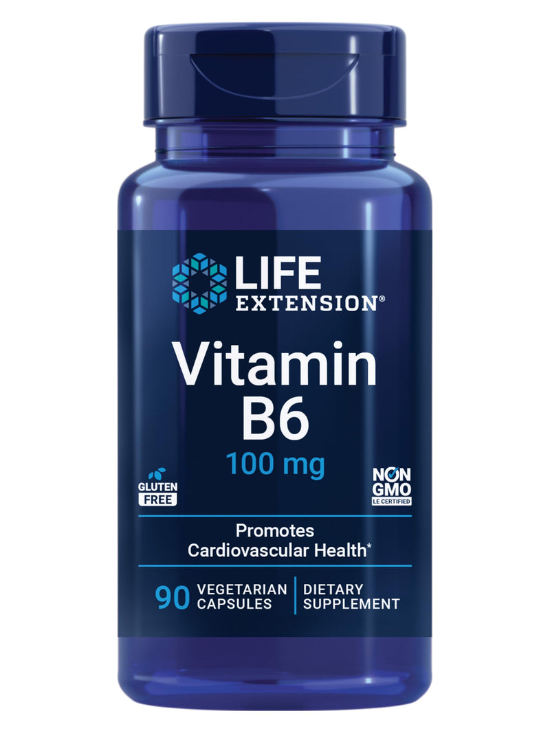 Life Extension Vitamin B6, 100 mg, high Potency, Cardiovascular Health, neurological Health, Eye Health, Healthy Kidney Function, Gluten-Free, Non-GMO, Vegetarian, 90 Capsules | Supports Cardiovascular Health, Neurological Health, Eye Health & Healthy ...