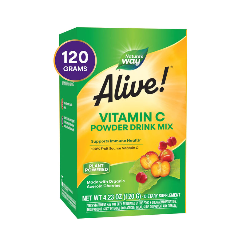 Nature's Way Alive! Vitamin C Powder Drink Mix, Immune Support*, 4.23 Oz | Antioxidant Support & Promotes Collagen Production for Healthy Skin*, Organic, 100% from Acerola Cherry, Zero Sugar, Vegan