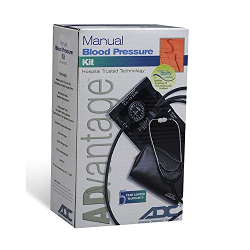 ADC Advantage 6005 Manual Blood Pressure Kit, Includes Attached Stethoscope and Carrying Case, Adult Cuff, Black