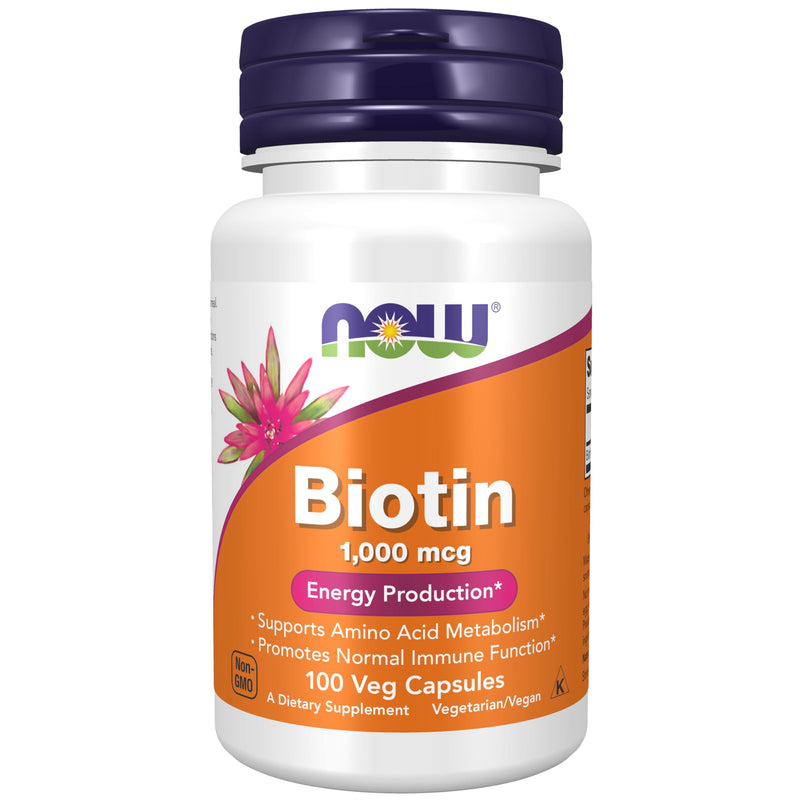 NOW Foods Supplements, Biotin 1,000 mcg, Amino Acid Metabolism*, Energy Production*, 100 Capsules Unflavored 100 Count (Pack of 1)