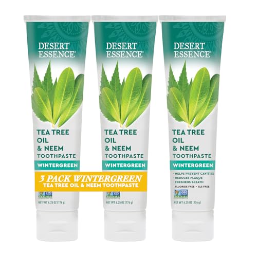 Desert Essence Tea Tree Oil and Neem Toothpaste, Wintergreen, 3 Pack 6.25 Ounce (Pack of 3)