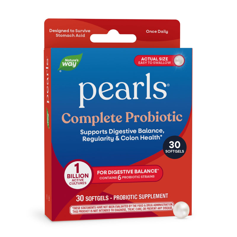 Nature's Way Pearls Complete Probiotic Softgels, 1 Billion CFU, 30 ct | 6 Probiotic Strains for Digestive Balance & Colon Health*, 1 Billion CFU, No Refrigeration Required, For Men and Women 30 Count (Pack of 1)