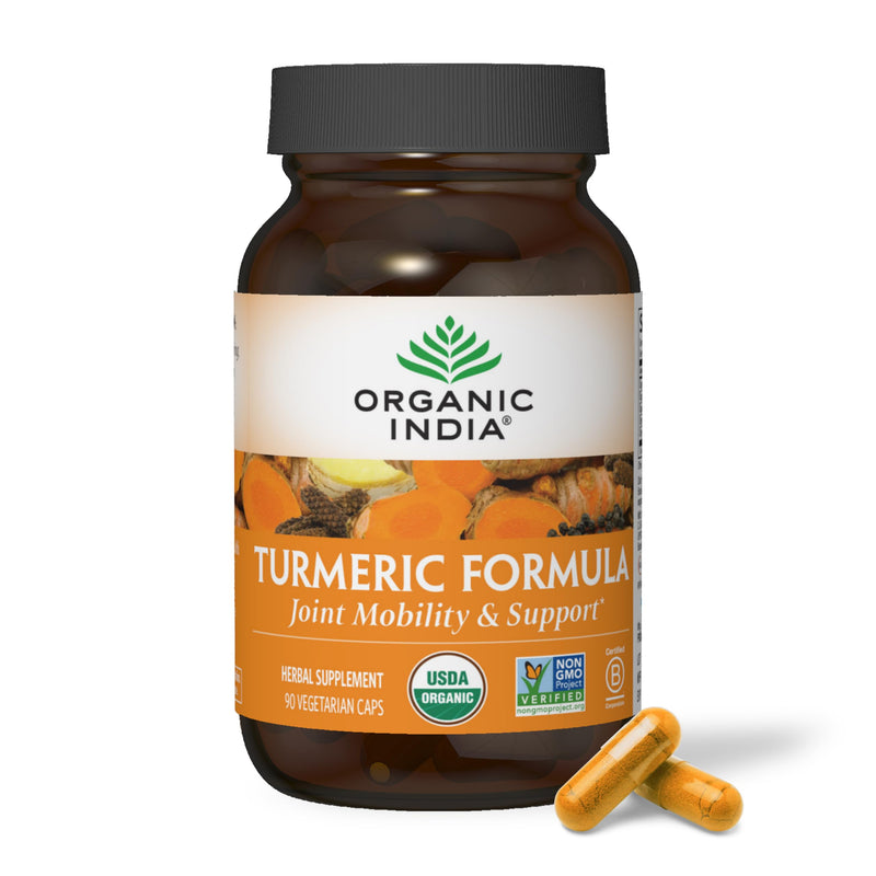 ORGANIC INDIA Turmeric Curcumin with Black Pepper - Organic Turmeric Supplement and Curcumin Supplement, Turmeric Capsules, Joint Support & Immune System Support, Whole Root, Trikatu - 90 Capsules 90 Count (Pack of 1) - BeesActive Australia