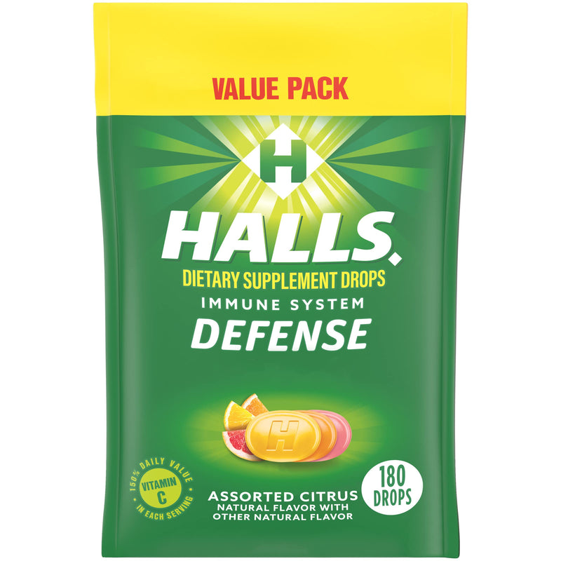 HALLS Defense Assorted Citrus Vitamin C Drops, Value Pack, 180 Drops - BeesActive Australia