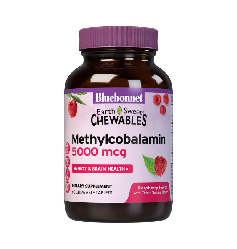 Bluebonnet Nutrition EarthSweet Methylcobalamin 5,000 mcg Active Coenzyme Form of Vitamin B12 Supports Energy Boost & Metabolism - Vegan, Gluten-Free - Raspberry Flavor - 60 Chewable Tablets | Energy Boost & Metabolism; Non-GMO, Vegan, Kosher Certified...