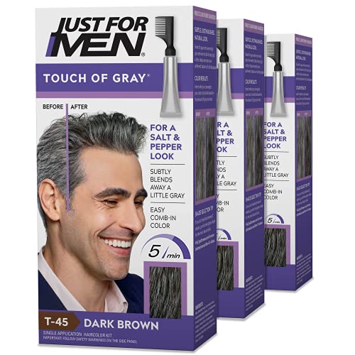 JUST FOR MEN Touch of Gray, Salt & Pepper Look, Dark Brown T-45 (3 Pack) 1 Count (Pack of 3)