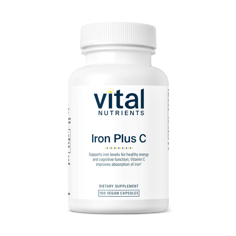 Vital Nutrients Iron Plus C - Vegan Iron Supplement - 20mg Fe with 200mg Vitamin C to Increase Fe and Energy Levels - Gluten, Dairy, Soy Free - Non-GMO - 100 Capsules