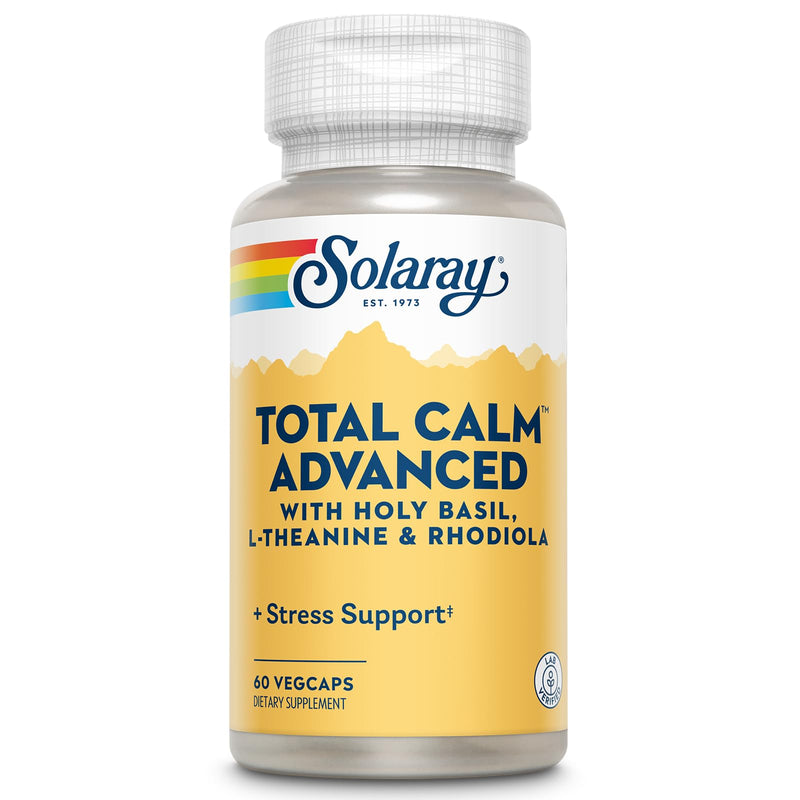 SOLARAY Total Calm Advanced - Nervous System Health and Cellular Energy Support - with Holy Basil, L Theanine, Rhodiola Rosea, Plus Vitamin B12 and Ginseng, Lab Verified, 60-Day Guarantee, 30 Servings