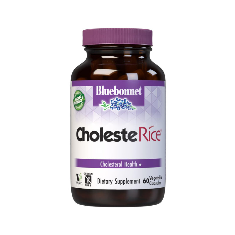 Bluebonnet Nutrition CholesteRice Vegetable Capsules, Red Yeast Rice, Plant Sterols, Pantethine, CoQ10, Policosanol, Vegan, Vegetarian, Non GMO, Gluten Free, Milk Free, SOY-FREE, 60 Vegetable Capsules - BeesActive Australia