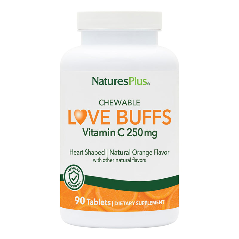 NaturesPlus Love Buffs - 90 Chewable, Heart-Shaped Tablets - 250mg Buffered Vitamin C - Vegan, Gluten Free - 90 Servings