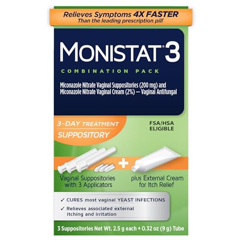 Monistat 3-Day Yeast Infection Treatment, Miconazole Vaginal Suppositories Suppositories + Itch Cream