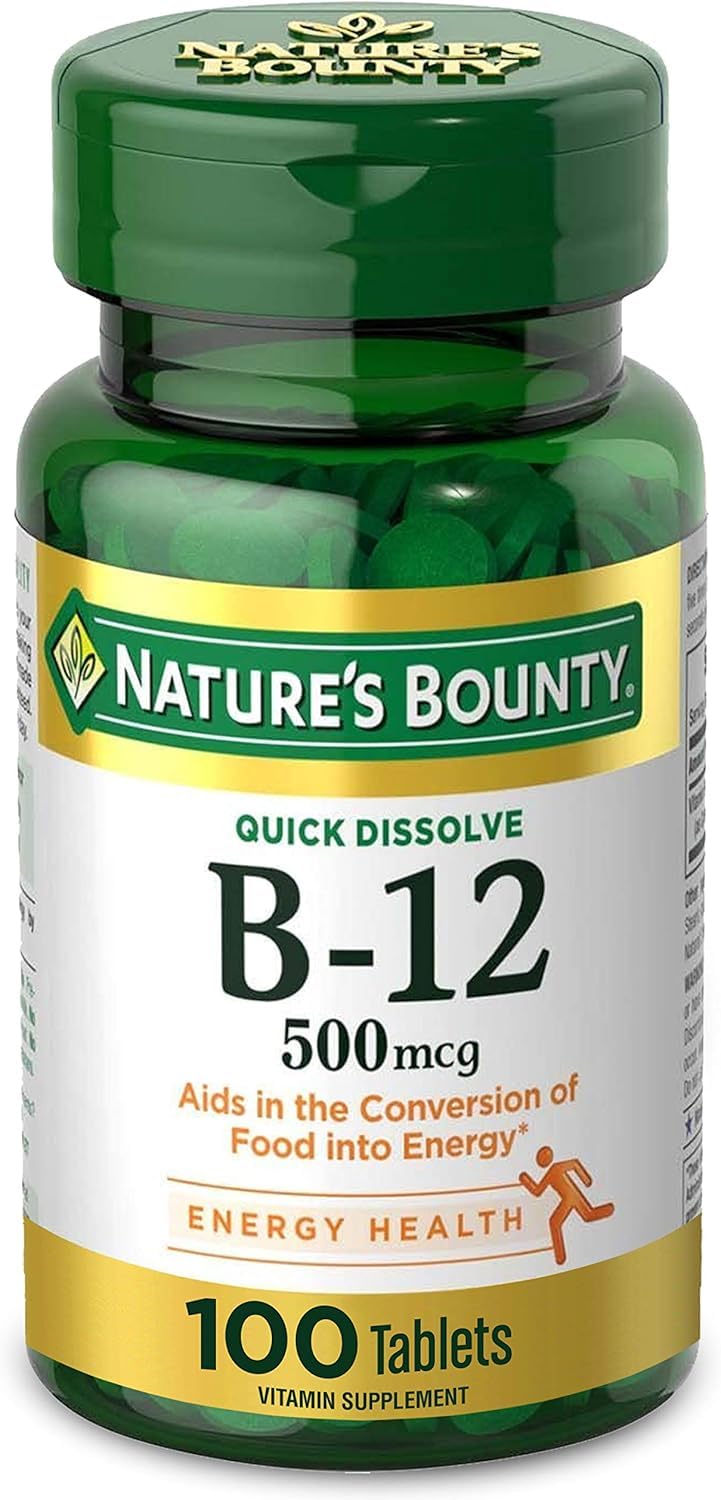 Nature’s Bounty Vitamin B-12 500 mcg, 100 Count (Pack of 2) 200 Count (Pack of 1)