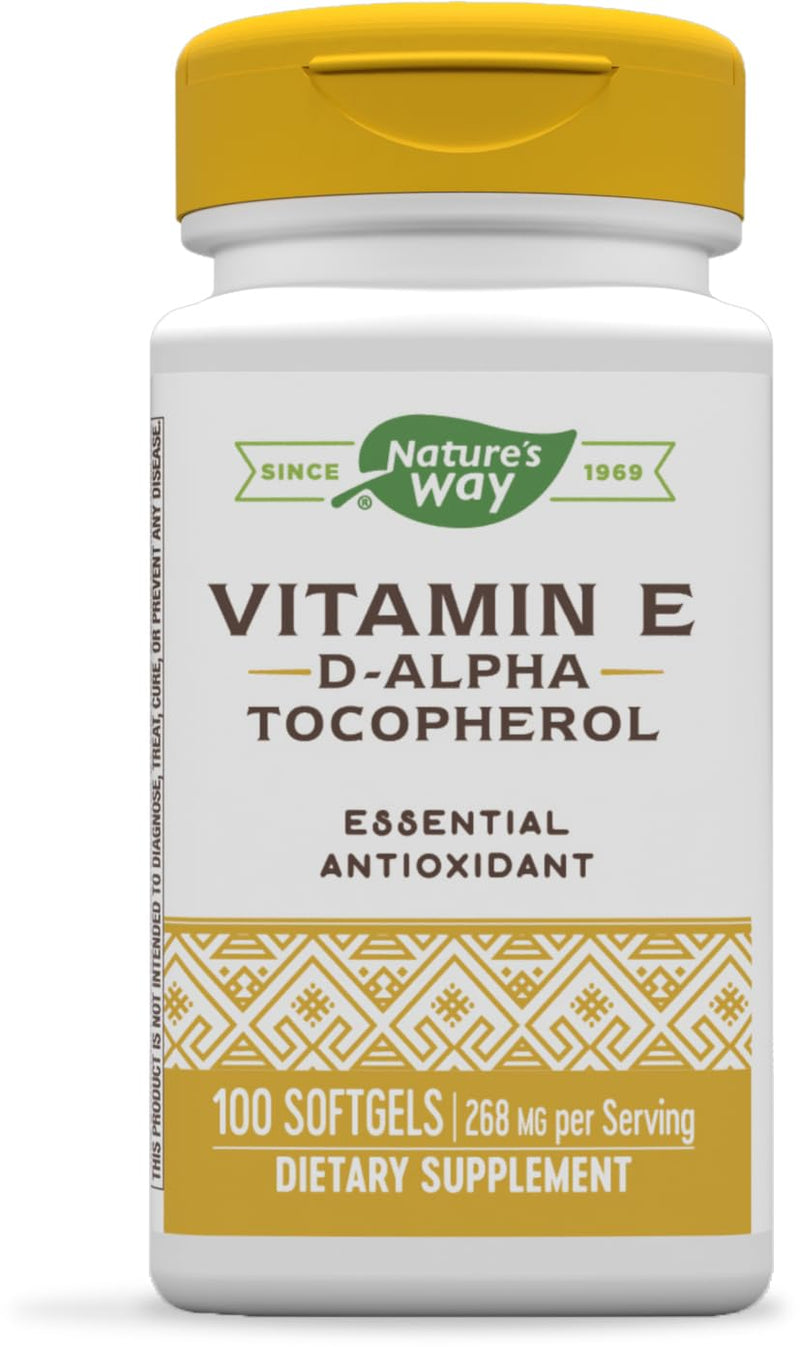 Nature’s Way Vitamin E D-Alpha Tocopherol - 268 mg per serving - Antioxidant – Essential Nutrient for Heart Muscle Cells* - Gluten Free - 100 Softgels 100 Count (Pack of 1) - BeesActive Australia