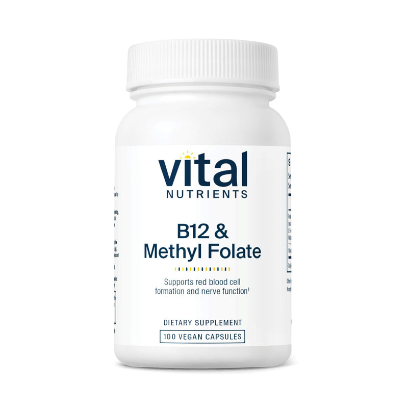 Vital Nutrients Vitamin B12 & Methyl Folate - Vegan Methylated Folate & B12 Supplement - 5-MTHF Plus B12 Supports Nervous System & Metabolism* - Gluten, Dairy, Soy Free - 100 Capsules 100 Count (Pack of 1)