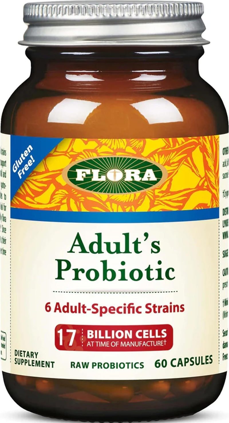 Flora FloraHealth Adult's Probiotic, 6 Strains, 17 Billion CFU, 60 Veg Caps | Six Adult-Specific Strains, Gluten Free, Raw Probiotic with 17 Billion Cells Standard Packaging