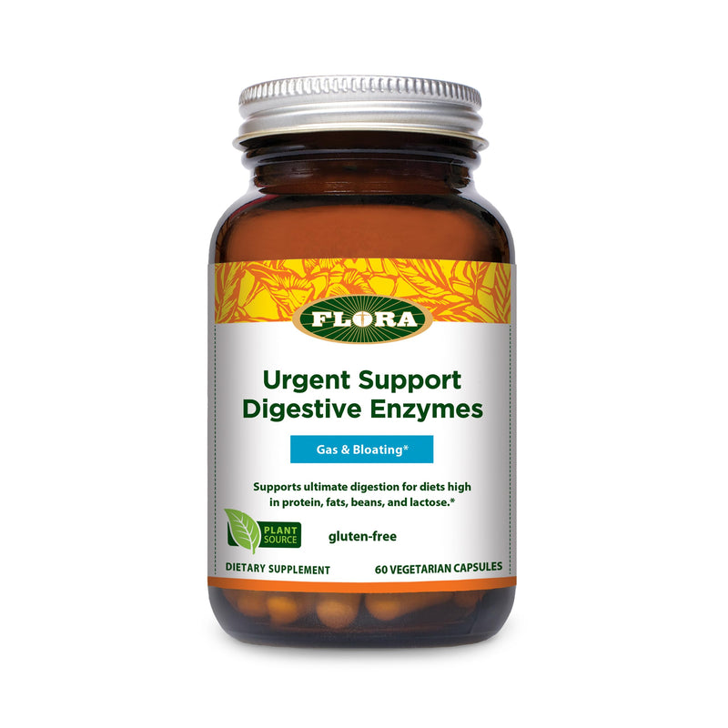 FloraHealth Urgent Support Digestive Enzymes, Gas & Bloating, 60 Veg Caps | Digestion Support Supplement, Aids Bloating & Nutrient Absorption, Features 9 Enzymes, Gluten-Free & Non-GMO