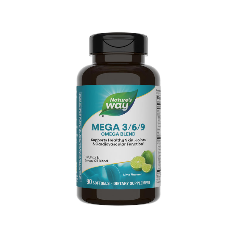 Nature's Way Mega 3/6/9 Omega Blend, Lime Flavor, 90 Softgels | Fish, Flax and Borage Oil Blend with Omega 3, 6 and 9 Fatty Acids to Support Healthy Skin, Joints & Cardiovascular Function* 90 Count (Pack of 1)