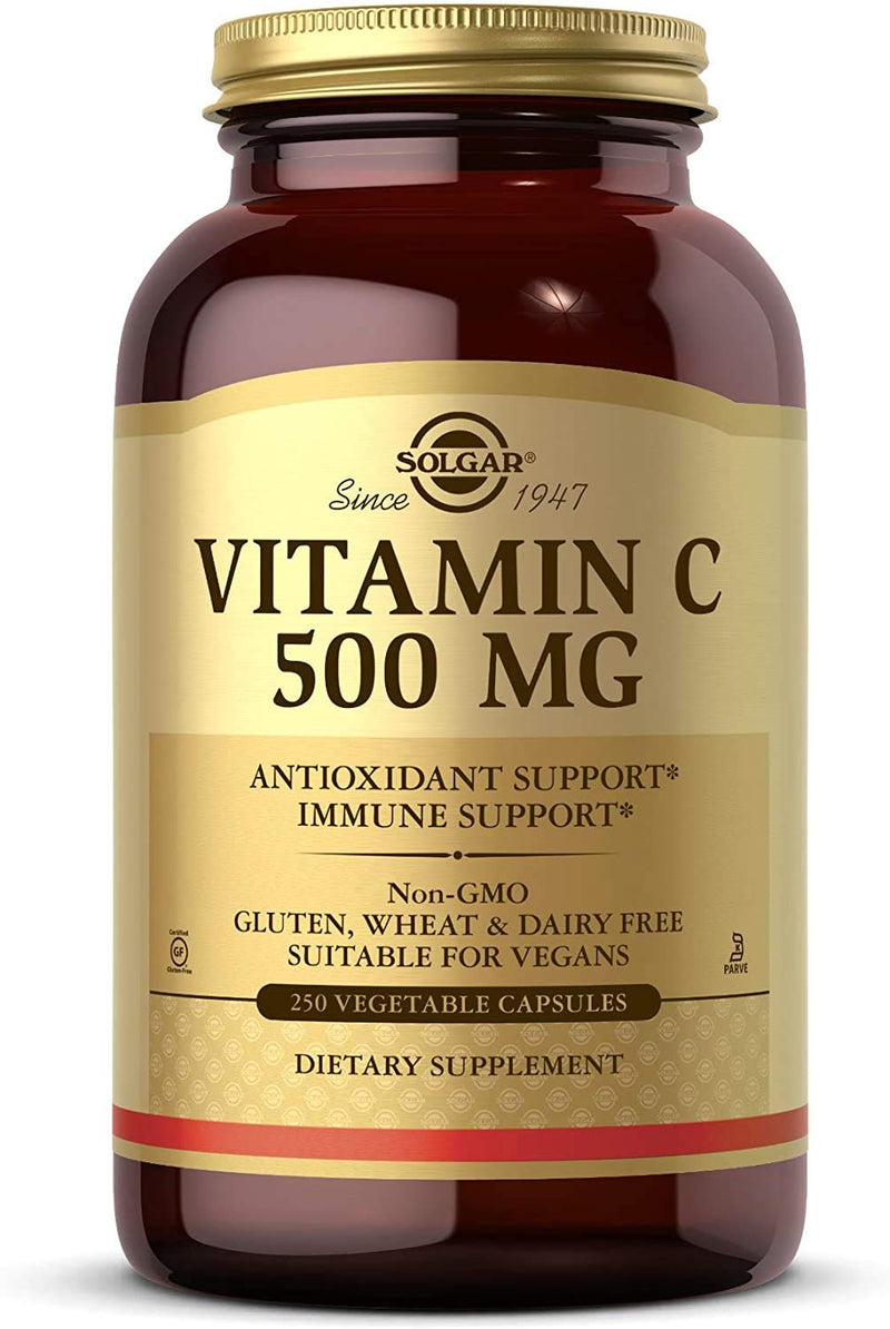 Solgar Vitamin C 500 mg, 250 Vegetable Capsules - Overall Health | Antioxidant & Immune Support - Supports Healthy Skin & Joints - Non GMO, Vegan, Gluten Free, Kosher - 250 Servings Unflavored 250 Count (Pack of 1)