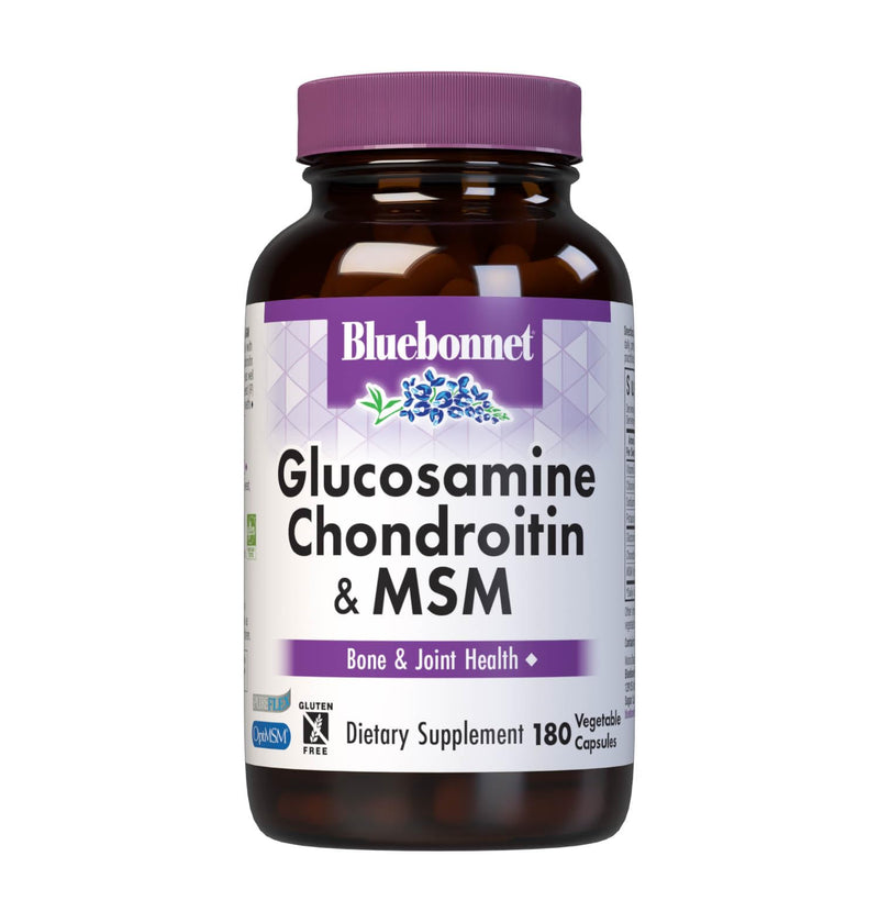Bluebonnet Nutrition Glucosamine Chondroitin Plus MSM, Glucosamine, Chondroitin Sulfate, Vitamin C & OptiMSM, Bone & Joint Health, Non GMO, Gluten Free, Soy Free, Milk Free, 180 Vegetable Capsules 180 Count (Pack of 1) - BeesActive Australia