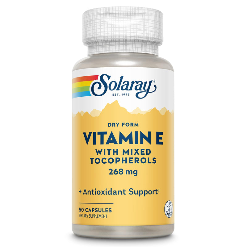 SOLARAY Vitamin E 400 IU (268mg), Dry Form with Mixed Tocopherols Vitamin E - Antioxidant Supplement, PMS and Menopause Support - 60-Day Guarantee, Lab Verified - 50 Servings, 50 Capsules | Antioxidant Supplement - Immune Support, PMS and Menopause Sup...