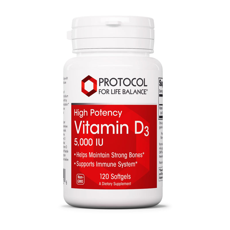 PROTOCOL FOR LIFE BALANCE Vitamin D3 5,000 IU, Bone Health*, 120 Softgels | Supports Calcium Absorption*, Bone and Dental Health*, Immune System Function*, Supports Nervous System and Brain Function*