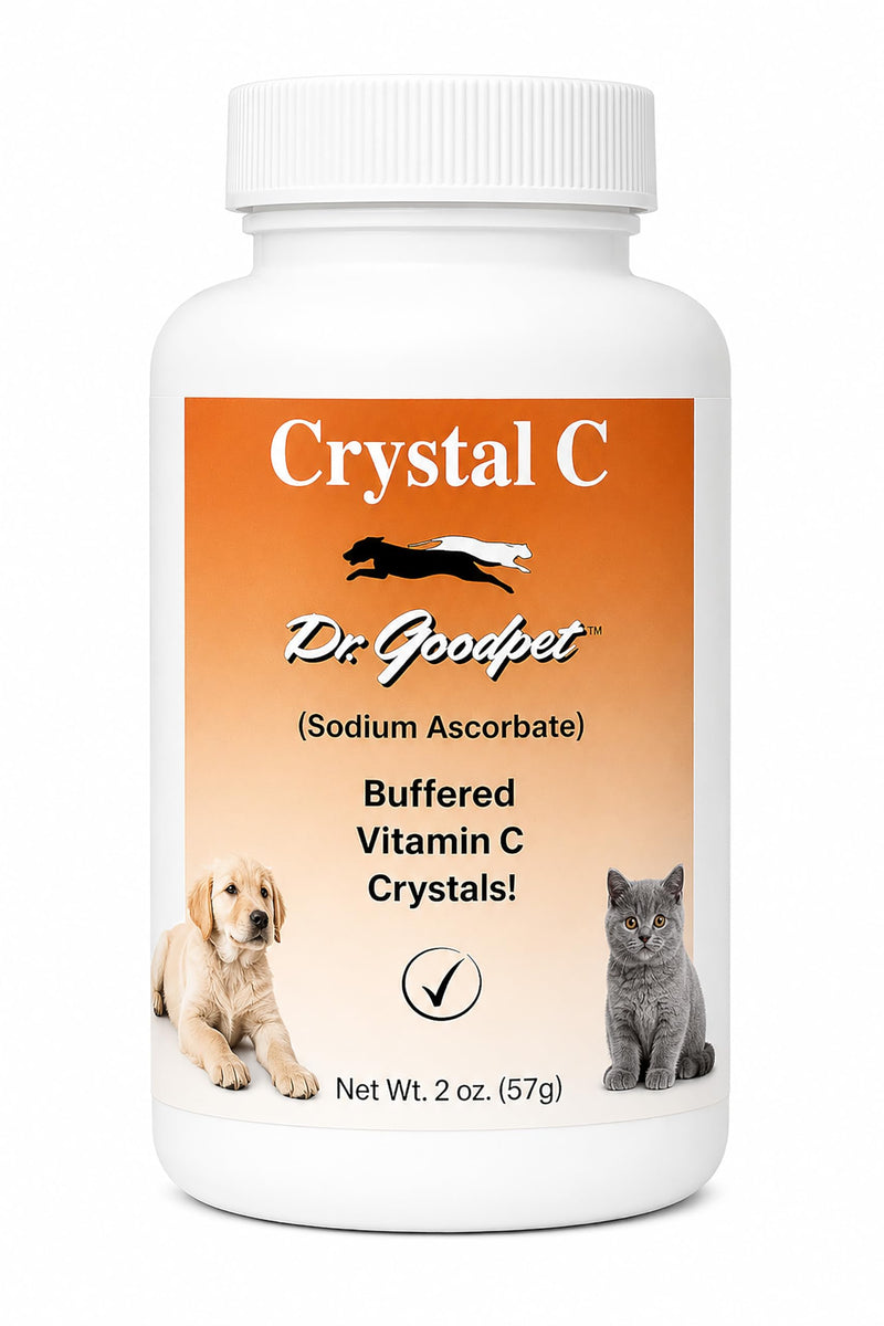 Crystal-C by Dr. Goodpet | Buffered Vitamin C Powder for Dogs and Cats, Ascorbate for Immune System Support, Stress Defense, Gum Care & Oral Health | Gentle for Digestion, Natural Pet Supplement