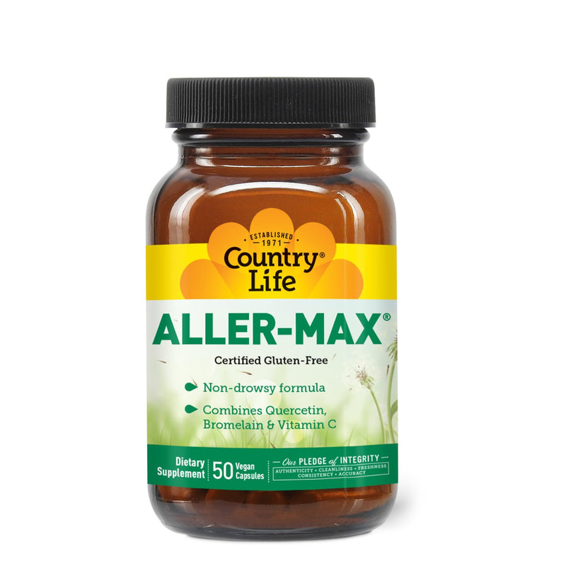 Country Life Aller-Max - Quercetin Supplements with Bromelain - Immune Support with Vitamin C, Zinc, and Botanical Blend - Certified Gluten-Free, Vegan (50 Count (Pack of 1)) - BeesActive Australia
