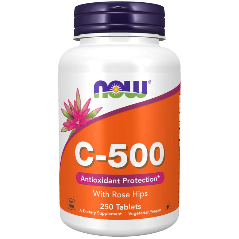 NOW Supplements, Vitamin C-500 with Rose Hips, Antioxidant Protection*, 250 Tablets 250 Count (Pack of 1)