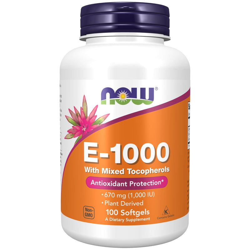 NOW Foods Supplements, Vitamin E-1,000 IU Mixed Tocopherols, Antioxidant Protection*, 100 Softgels 100 Count (Pack of 1)