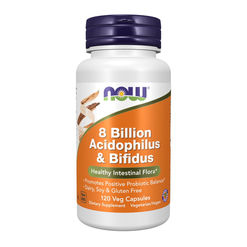 NOW Foods Supplements, 8 Billion Acidophilus & Bifidus, Dairy, Soy and Gluten Free, Strain Verified, 120 Veg Capsules 120 Count (Pack of 1)