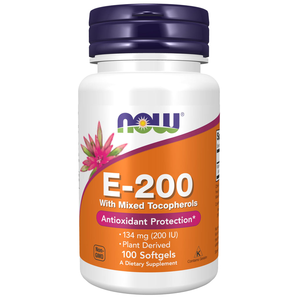 NOW Supplements, Vitamin E-200 IU Mixed Tocopherols, Antioxidant Protection*, 100 Softgels Unflavored 100 Count (Pack of 1)