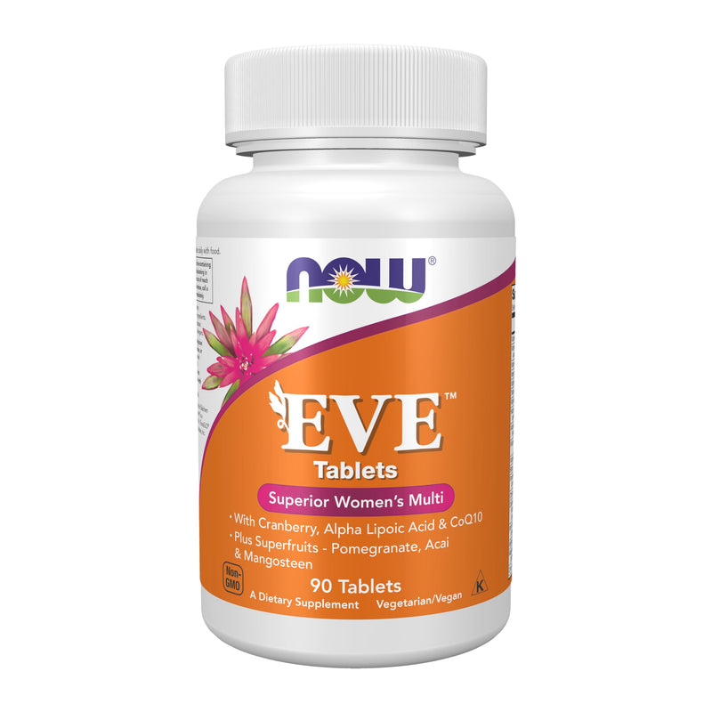 NOW Foods Supplements, Eve™ Women's Multivitamin with Cranberry, Alpha Lipoic Acid and CoQ10, plus Superfruits - Pomegranate, Acai & Mangosteen, 90 Tablets 90 Count (Pack of 1)