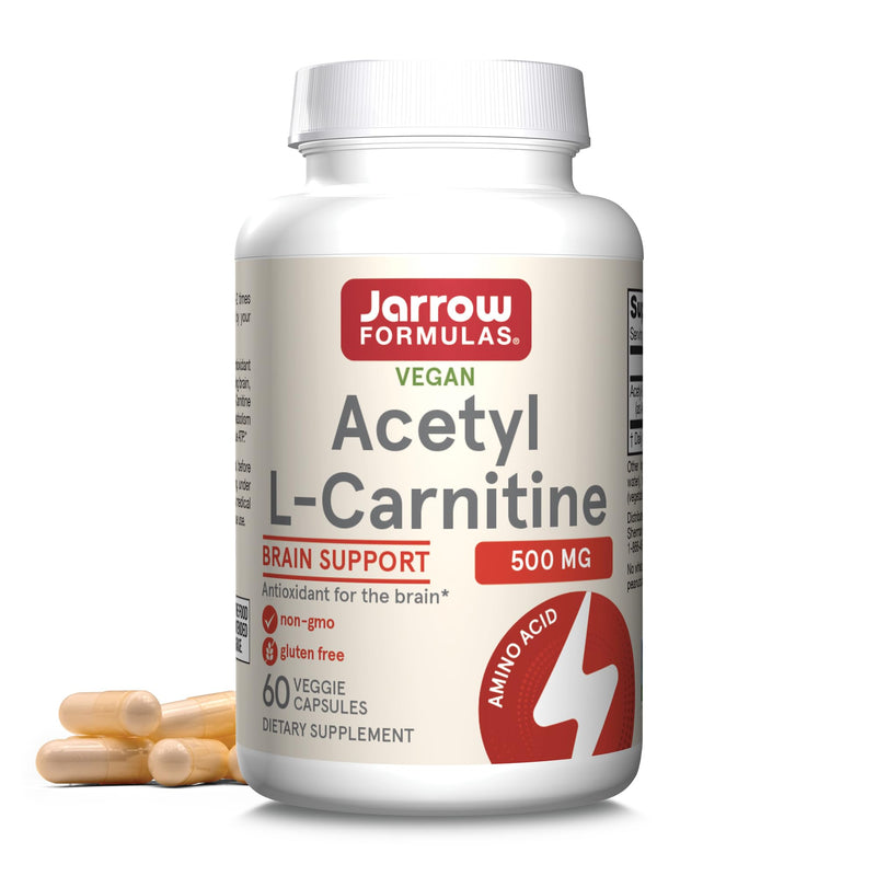 Jarrow Formulas Acetyl L-Carnitine Capsules - 500 mg - 60 Count - for Brain Health & Fatty Acid Metabolism - Vegetable Capsules - Non-GMO - Gluten Free 60 Servings (Pack of 1) - BeesActive Australia