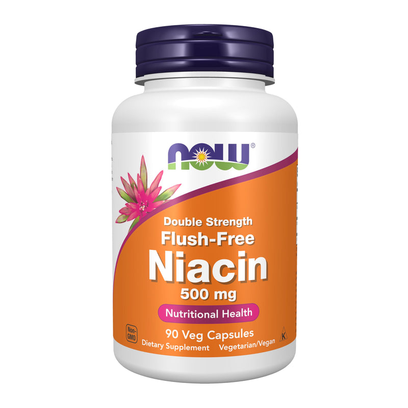 NOW Foods Supplements, Niacin (Vitamin B-3) 500 mg, Flush-Free, Double Strength, Nutritional Health, 90 Veg Capsules 90 Count (Pack of 1)