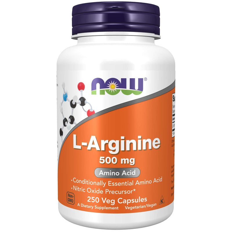 NOW Supplements, L-Arginine 500 mg, Nitric Oxide Precursor*, Amino Acid, 250 Veg Capsules 250 Count (Pack of 1) - BeesActive Australia
