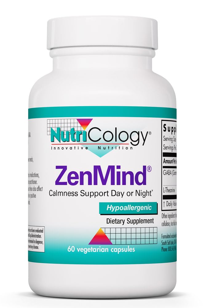 NutriCology ZenMind 550 mg GABA and 200 mg L-Theanine, 60 Capsules | Non-Drowsy GABA and L-Theanine Formula for Calmness and Relaxation Support Day or Night, 30 Servings