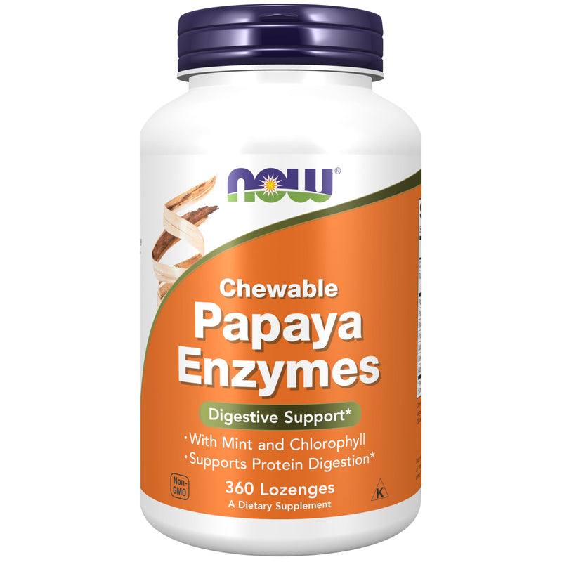 NOW Supplements, Papaya Enzyme with Mint and Chlorophyll, Digestive Support*, 360 Chewable Lozenges 360 Count (Pack of 1)