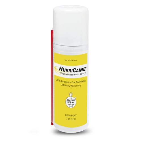 HurriCaine Fast-Acting 20% Benzocaine Oral Numbing Spray, Wild Cherry, 2oz