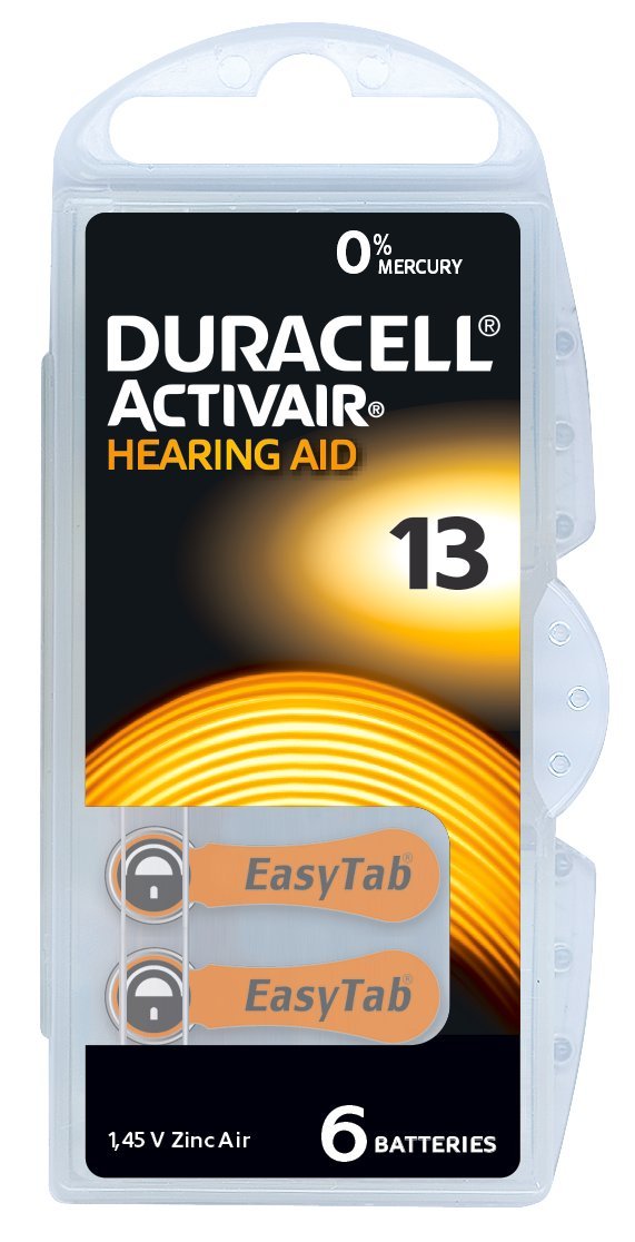 Duracell Hearing Aid Batteries Size 13 Pack of 60 batteries (10 pack of 6 each) 1.45V