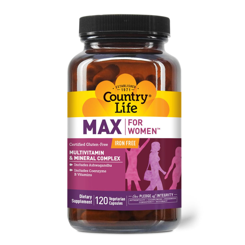 Country Life MAX for Women Multivitamin, Iron Free, 120 Capsules | Supports daily energy metabolism with coenzymated B forms, ashwagandha and key minerals