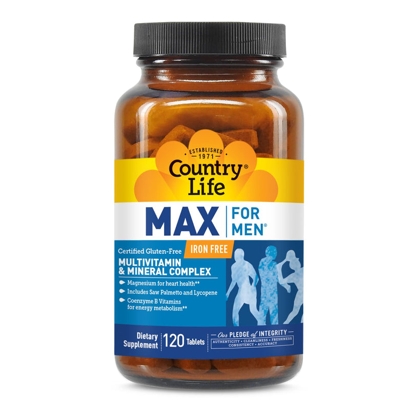 Country Life Max for Men Iron-Free Multivitamin,120 Tablets | Coenzymated B vitamins, magnesium, saw palmetto and lycopene for daily men's wellness support