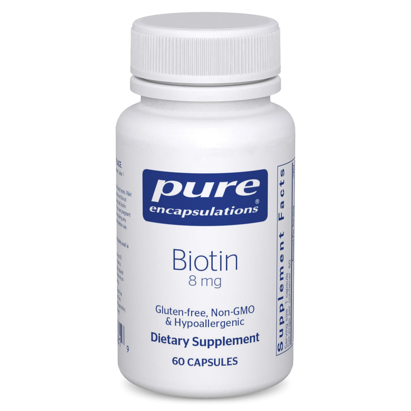 Pure Encapsulations Biotin 8 mg, 60 Counts | B Vitamin Supplement for Stress Relief, Hair, Skin, and Nail Strengthening, Metabolism, Carbohydrate Support* 60 Count (Pack of 1)