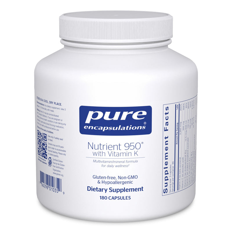 Pure Encapsulations Nutrient 950 with Vitamin K, 180 Capsules | Multivitamin and Mineral Supplement, Bone and Arterial Support*, Optimal Absorption, Gluten-Free and Non-GMO