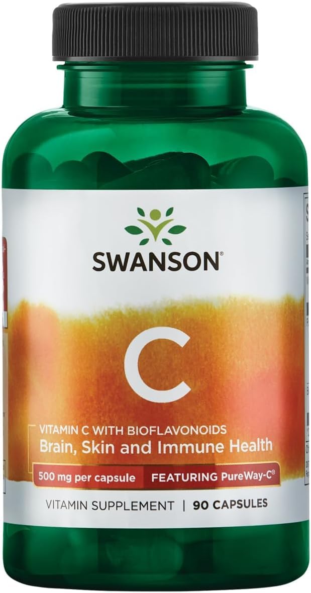 Swanson PureWay-Vitamin C 500 mg with Bioflavonoids, 90 Caps | A Unique Form of Vitamin C with Naturally Occurring Lipid Metabolites for Better Bioavailability and Immune Support