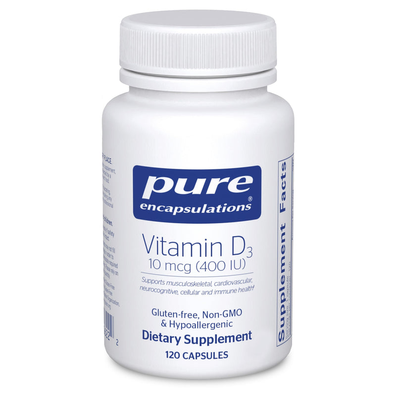 Pure Encapsulations Vitamin D3, 120 Capsules | 10 mcg (400 IU), Hypoallergenic Support for Bone, Breast, Cardiovascular, Colon and Immune Health*