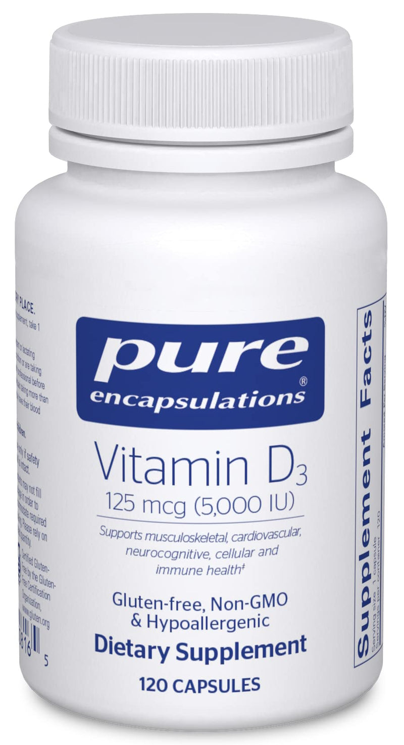 Pure Encapsulations Vitamin D3 125 mcg (5,000 IU) - Supplement to Support Bone, Joint, Breast, Heart, Colon, and Immune Health* - with Vitamin D - 120 Capsules 120 Count (Pack of 1) - BeesActive Australia