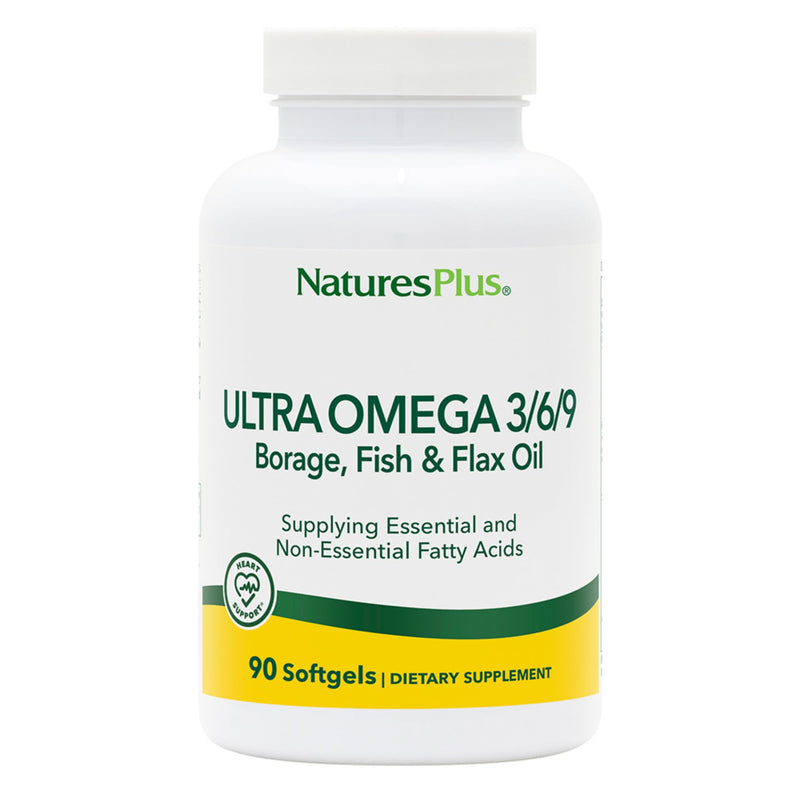 NaturesPlus Ultra Omega 3/6/9 - Borage, Fish & Flax Oil Supplement - 90 Softgels - Gluten Free - 90 Servings Softgel 90