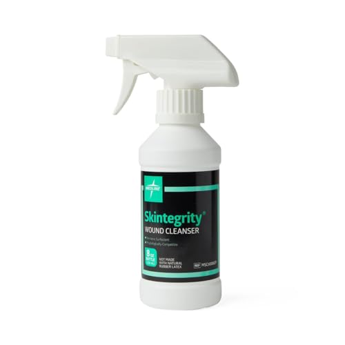 Medline Skintegrity Wound Cleanser, 8 ounce Spray Bottle, for wound cleaning, debridement, removing protein, pressure injuries, infected wounds, spray can be adjusted from mist to stream 8 Ounce (Pack of 1)