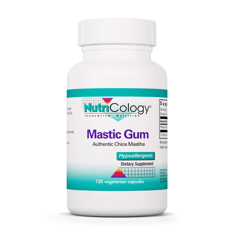NutriCology Mastic Gum Chios Resin Digestive, 120 Capsules | 1000 mg Chios Mastic Gum Resin per Serving for Digestive Comfort, Vegetarian and Hypoallergenic Formula 120 Count (Pack of 1)