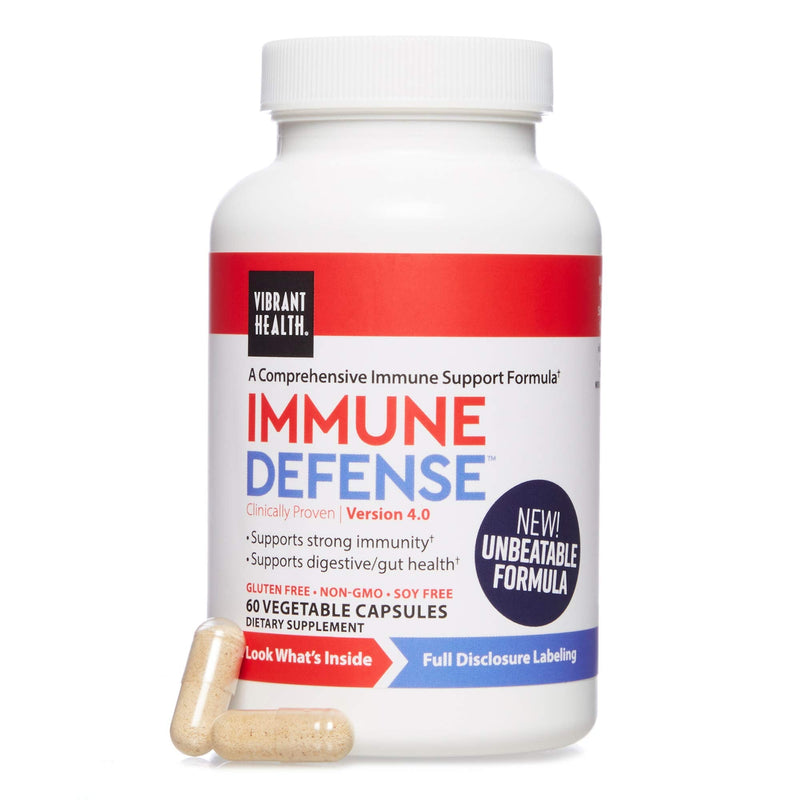 Vibrant Health, Immune Defense, Natural Immune and Digestive Support, 60 Capsules | Dietary supplement for daily use, easy-to-swallow serving size in capsule form with a 60-count bottle for routine wellness 120 Count (Pack of 1)